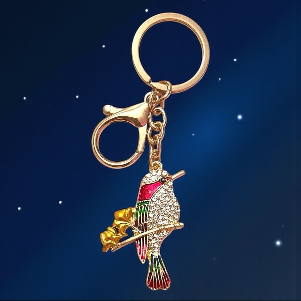 Colorful Bird Keychain with Clear Crystals